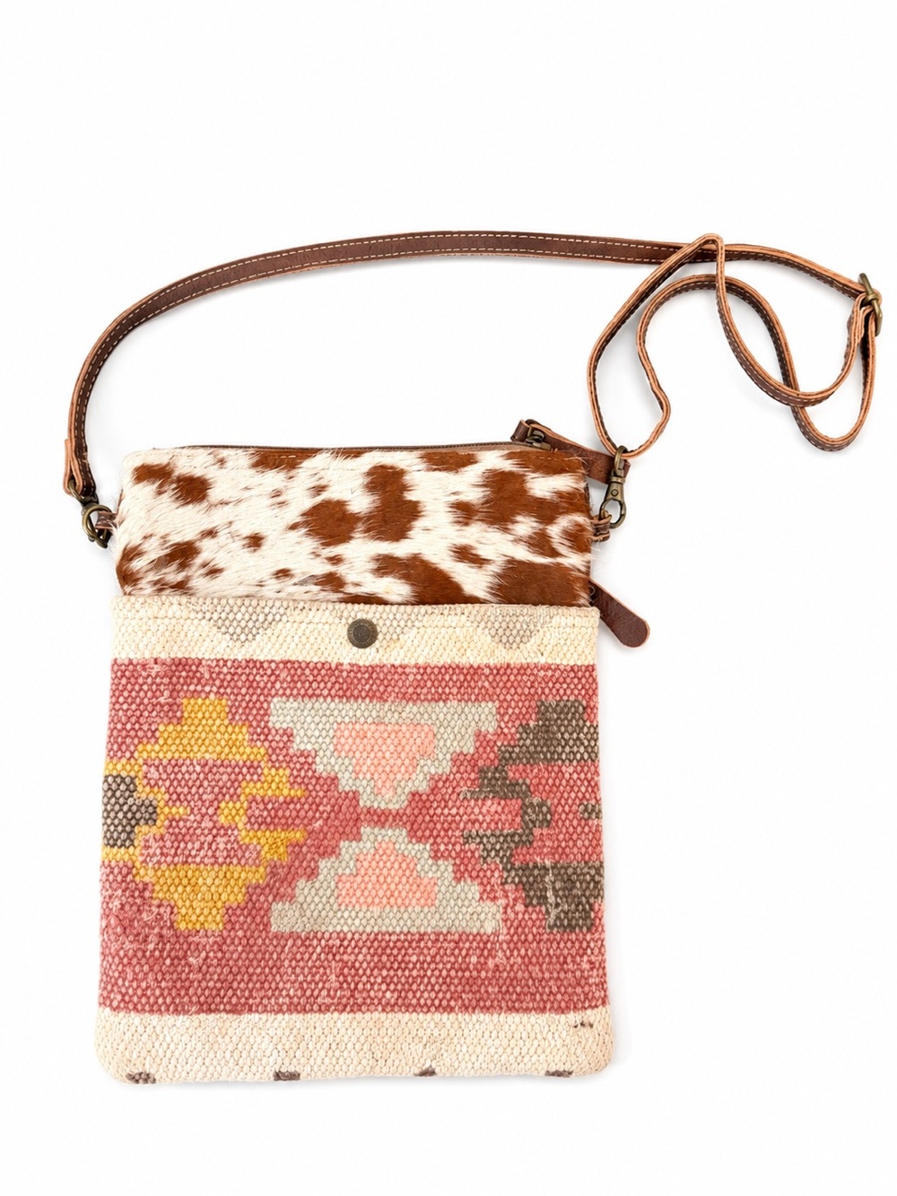 Myra Bag Pink, Brown & Yellow Woven Cowhide Crossbody